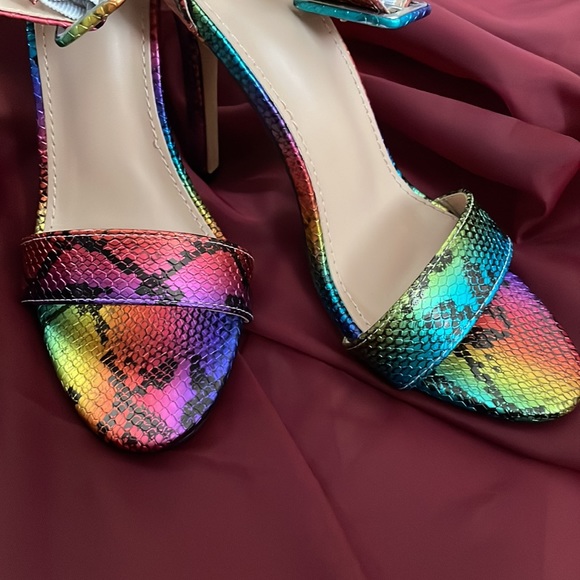 NEW • Snake Print Rainbow Heeled Sandal - Picture 3 of 7